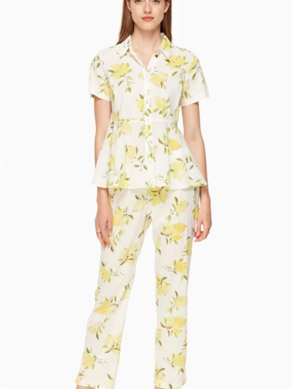 kate spade White & Yellow Floral Straight-Leg Pajama Set 🍋🍋🍋🍋🍋